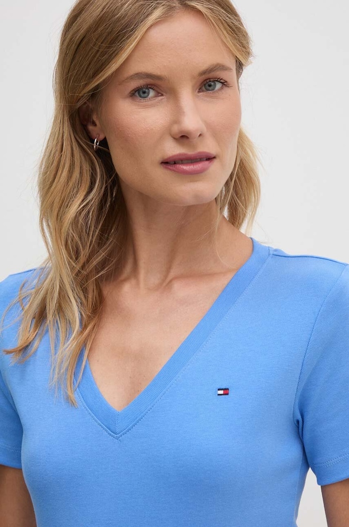 Oblečenie Tommy Hilfiger tričko dámske bavlnené WW0WW40584 modrá
