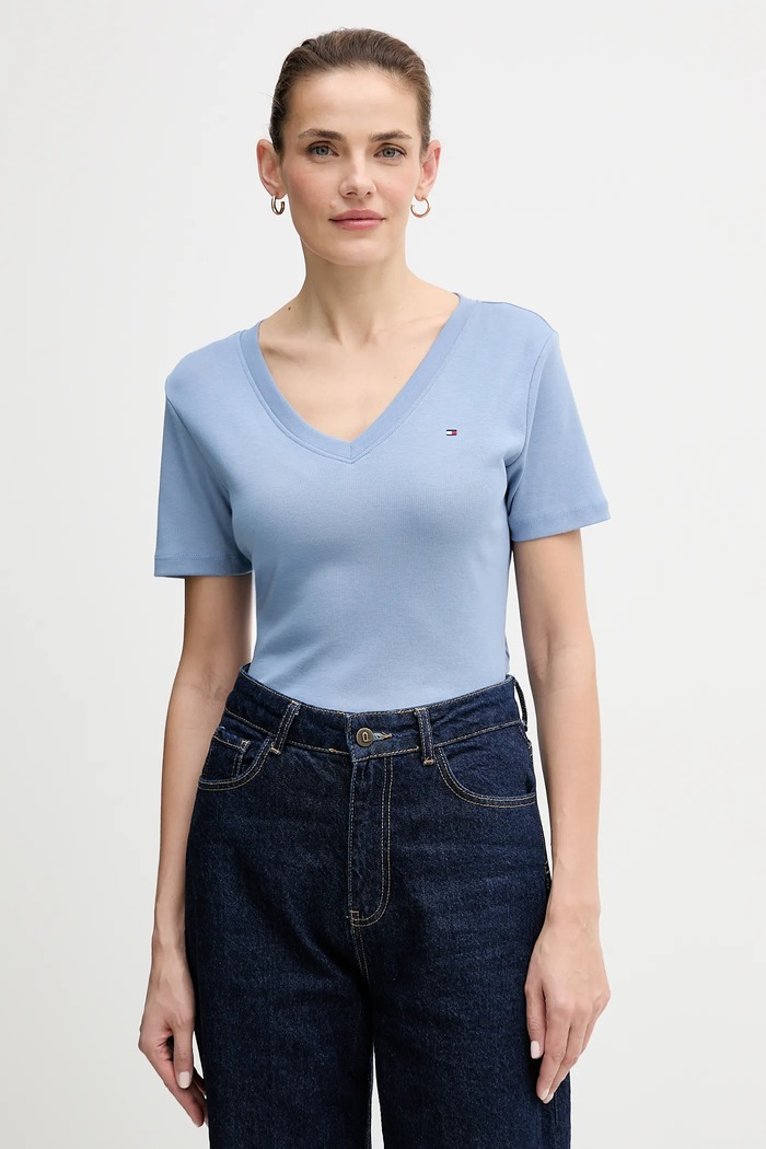 Tommy Hilfiger tričko dámske bavlnené modrá WW0WW40584