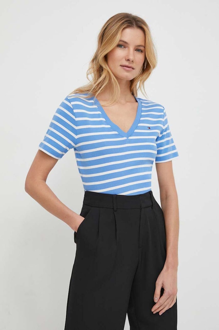 Tommy Hilfiger T-shirt damski bawełniany WW0WW40584 niebieski AA00
