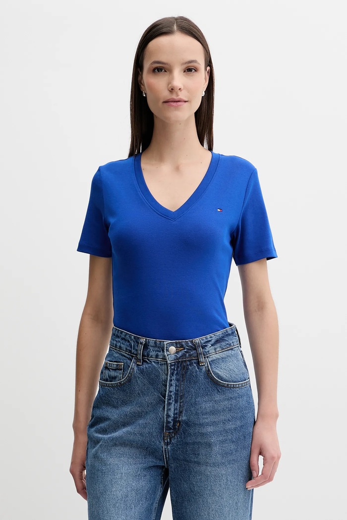 Tommy Hilfiger tričko dámske bavlnené jednofarebný modrá WW0WW40584