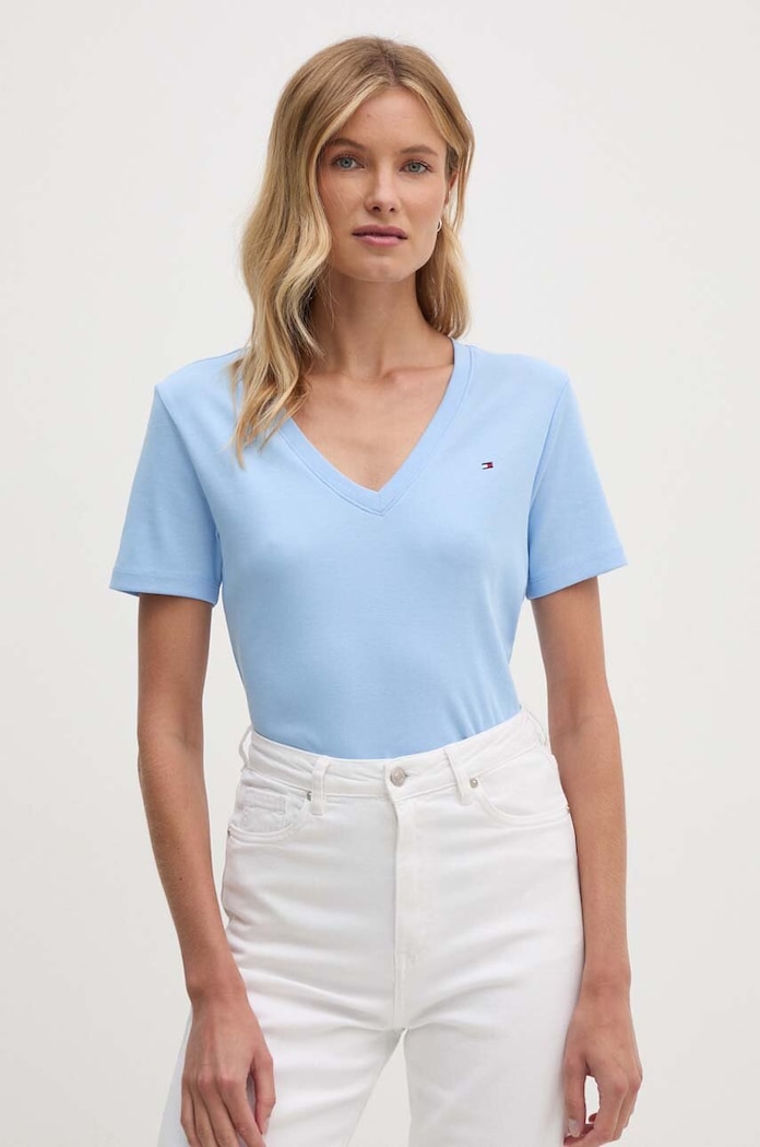 Tommy Hilfiger tričko dámske bavlnené WW0WW40584 modrá AA00
