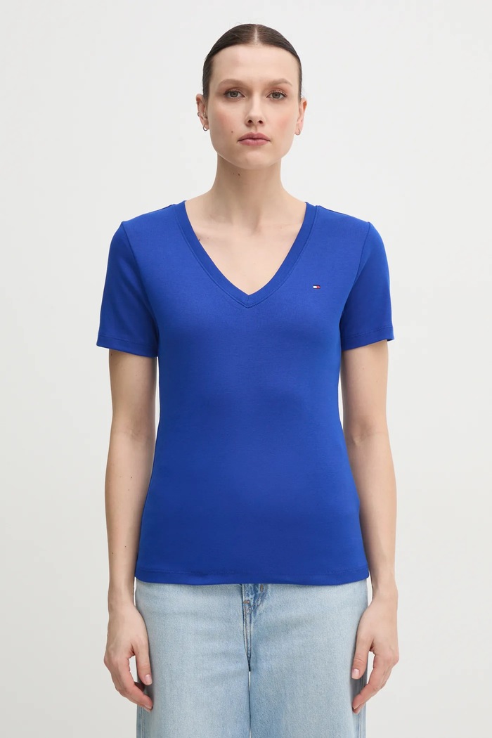 Tommy Hilfiger tričko dámske bavlnené jednofarebný modrá WW0WW40584
