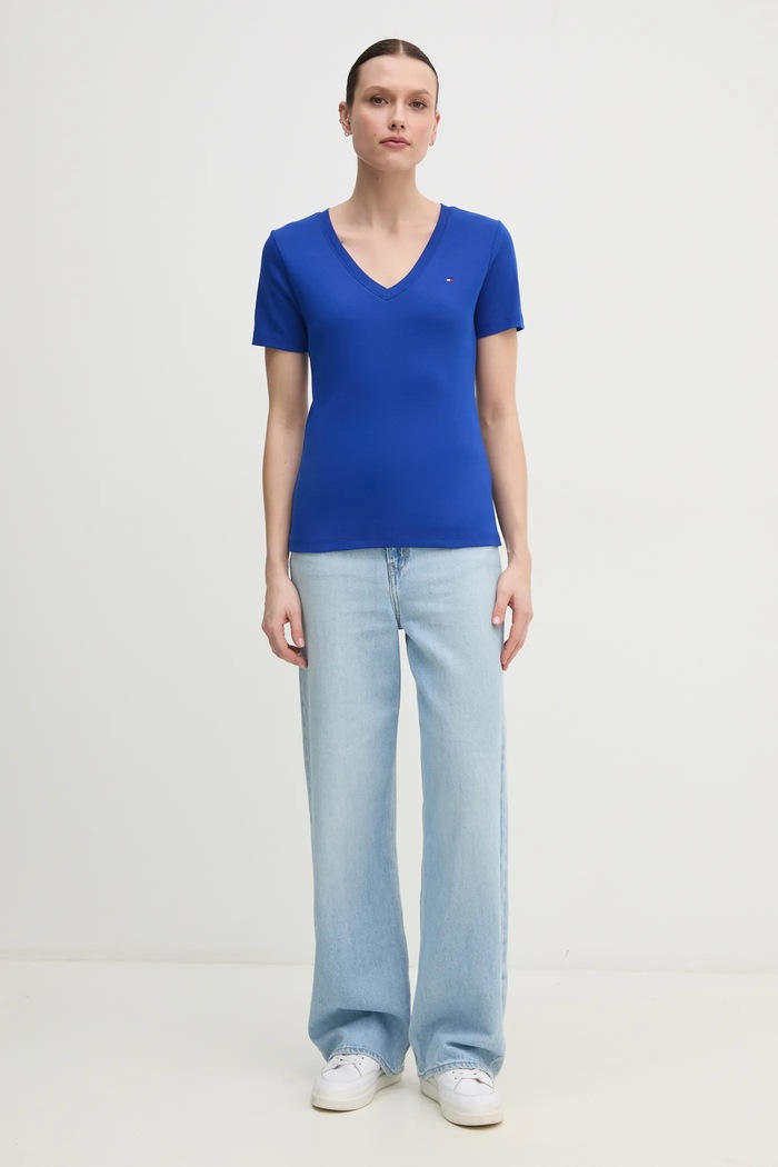 Tommy Hilfiger tričko dámske bavlnené WW0WW40584 modrá AA00