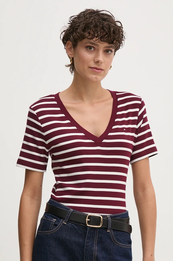 Tommy Hilfiger tričko dámské bavlněné hladký burgundské WW0WW40584