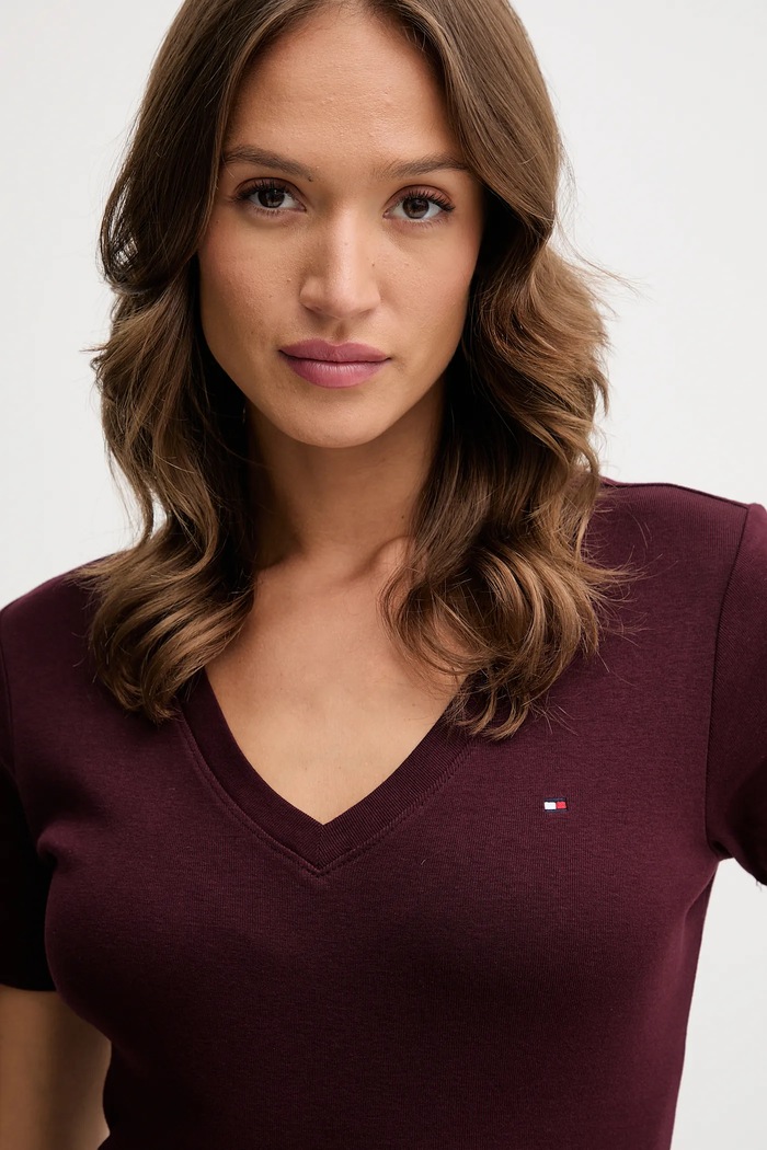 Tommy Hilfiger tričko dámské bavlněné burgundské WW0WW40584