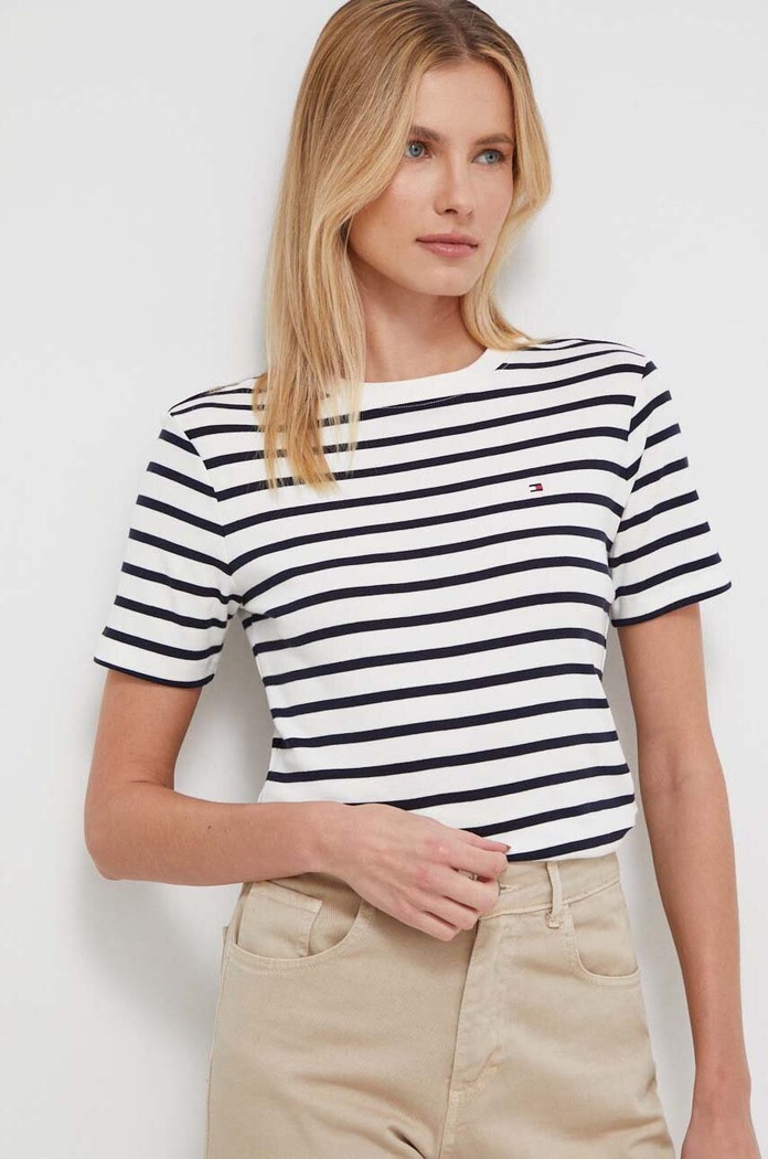 Tommy Hilfiger tričko dámské bavlněné slim bílá WW0WW40587