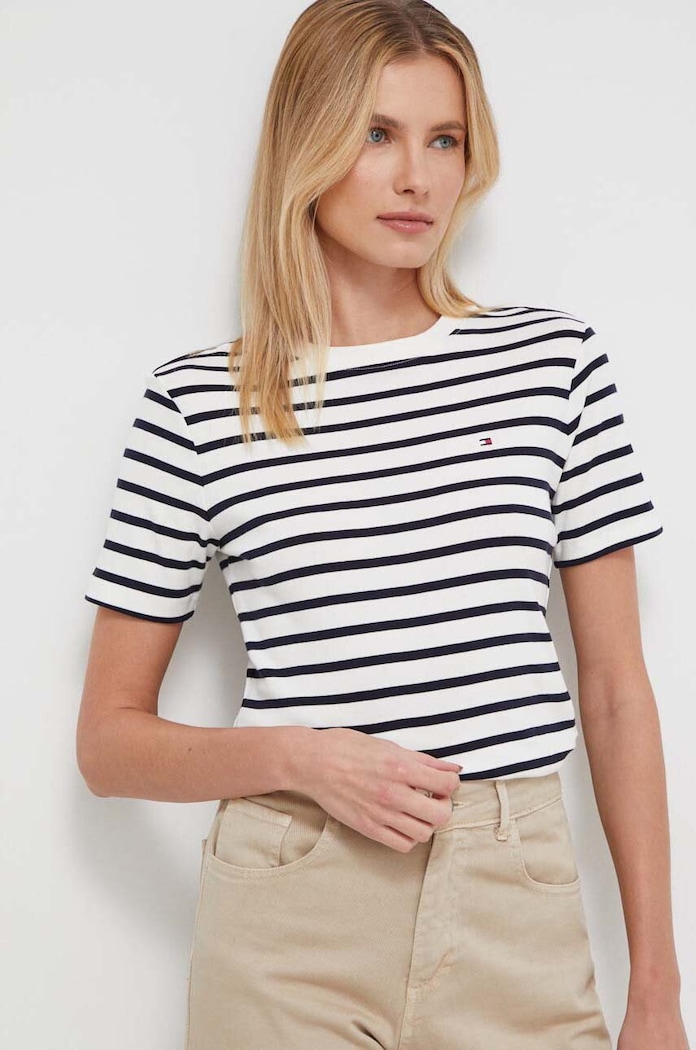 Tommy Hilfiger tričko dámské bavlněné slim bílá WW0WW40587