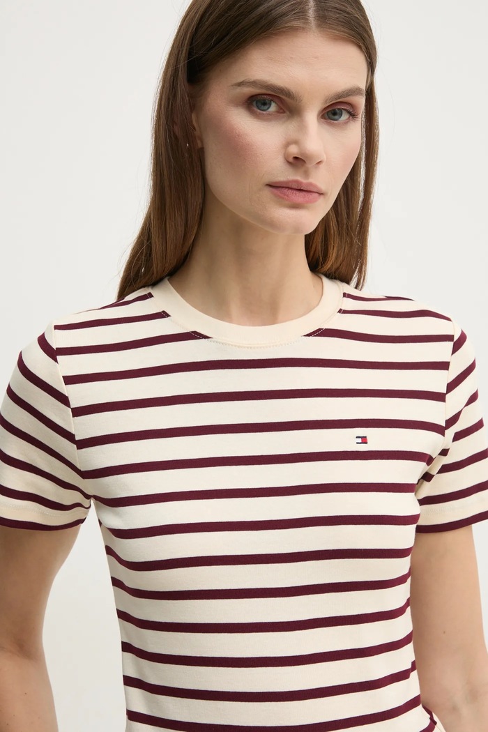 Kratka majica ženska bombažna Tommy Hilfiger WW0WW40587 bež