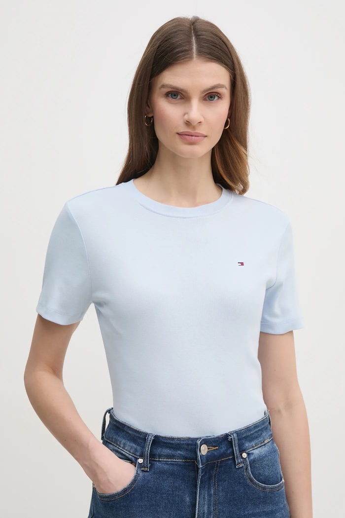 Tommy Hilfiger tričko dámske bavlnené jednofarebný modrá WW0WW40587