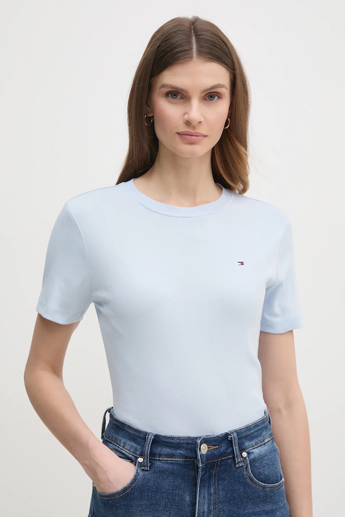 Tommy Hilfiger tričko dámske bavlnené jednofarebný modrá WW0WW40587