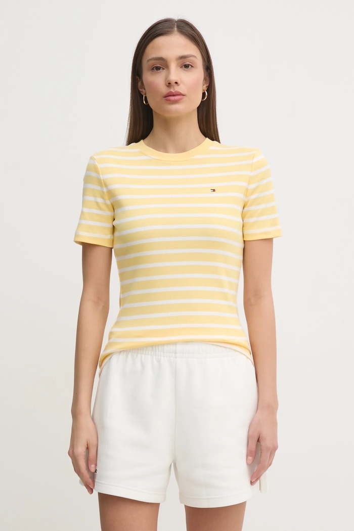 Tommy Hilfiger T-shirt damski bawełniany bawełna żółty WW0WW40587