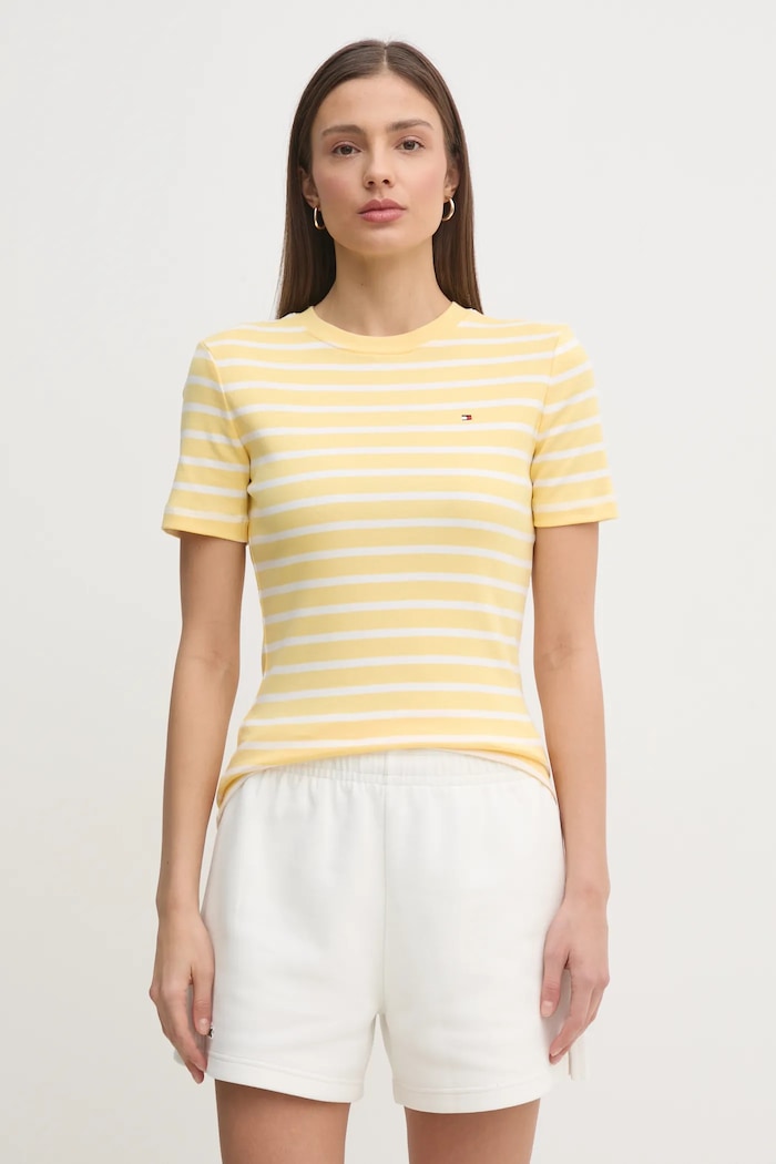Tommy Hilfiger T-shirt damski bawełniany bawełna żółty WW0WW40587