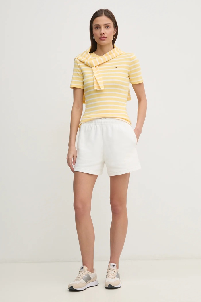 Tommy Hilfiger T-shirt damski bawełniany WW0WW40587 żółty SS26