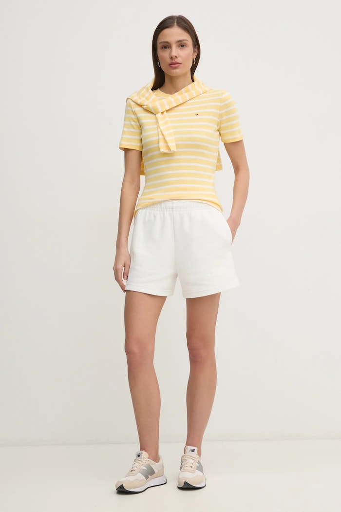 Tommy Hilfiger T-shirt damski bawełniany WW0WW40587 żółty SS26