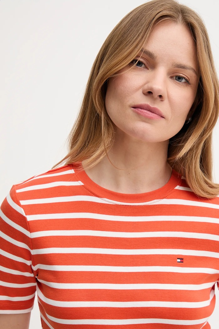 Oblečenie Tommy Hilfiger tričko dámske bavlnené WW0WW40587 oranžová