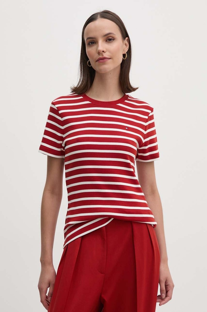 Tommy Hilfiger T-shirt damski bawełniany bawełna czerwony WW0WW40587