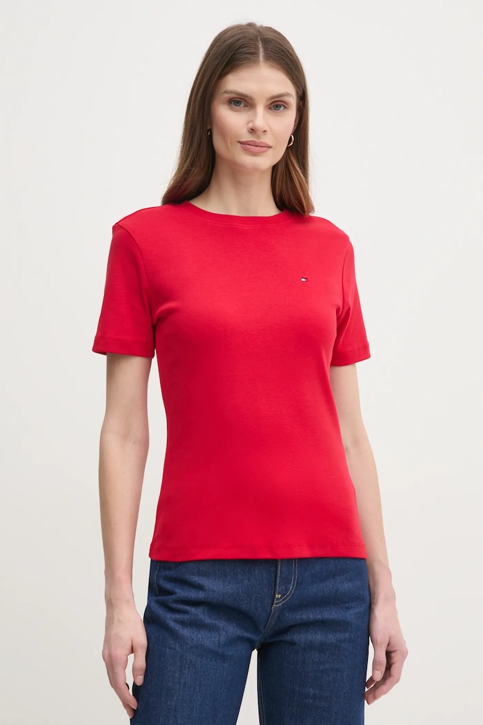 Tommy Hilfiger tričko dámske bavlnené jednofarebný červená WW0WW40587