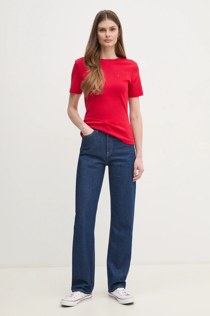 Tommy Hilfiger tričko dámske bavlnené WW0WW40587 červená SS26