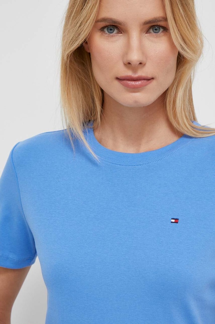 Tommy Hilfiger tričko dámske bavlnené slim modrá WW0WW40587