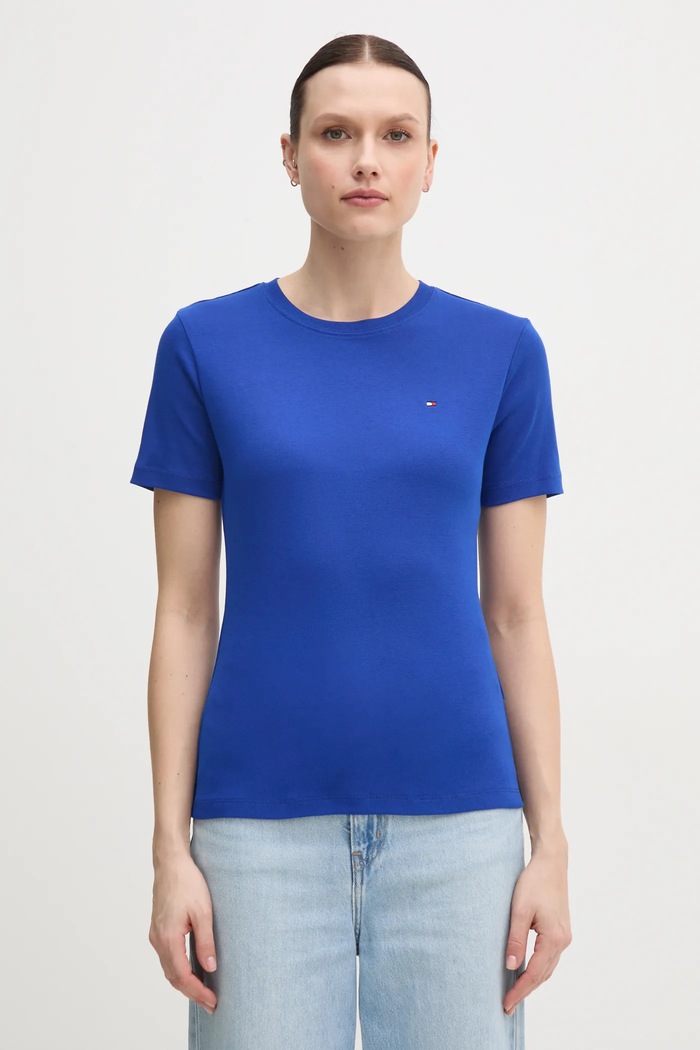 Tommy Hilfiger tričko dámske bavlnené jednofarebný modrá WW0WW40587