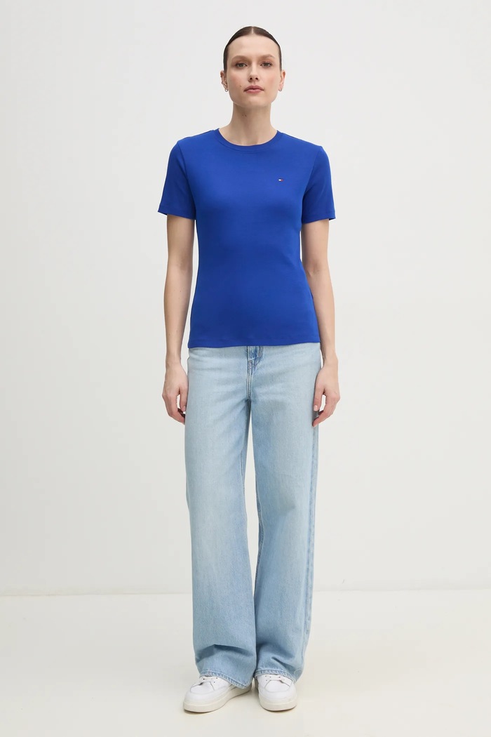 Tommy Hilfiger tričko dámske bavlnené WW0WW40587 modrá SS26