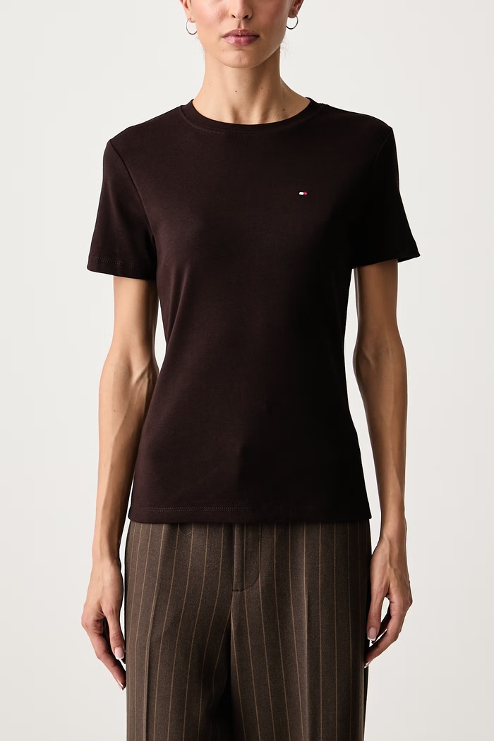 T-shirt damski bawełniany Tommy Hilfiger WW0WW40587 brązowy