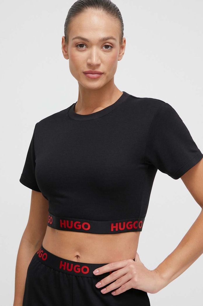 HUGO t-shirt z elastanem czarny 50511494