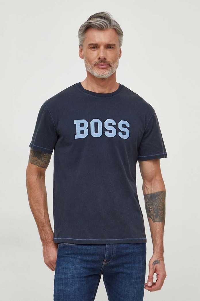 Oblečenie Bavlnené tričko Boss Orange 50506970 tmavomodrá