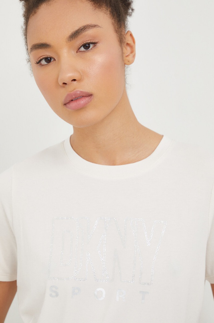 Dkny t-shirt z elastanem beżowy DP3T9768