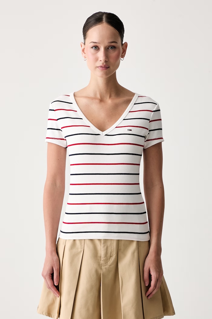 Tommy Jeans T-shirt damski bawełniany z elastanem biały DW0DW17385