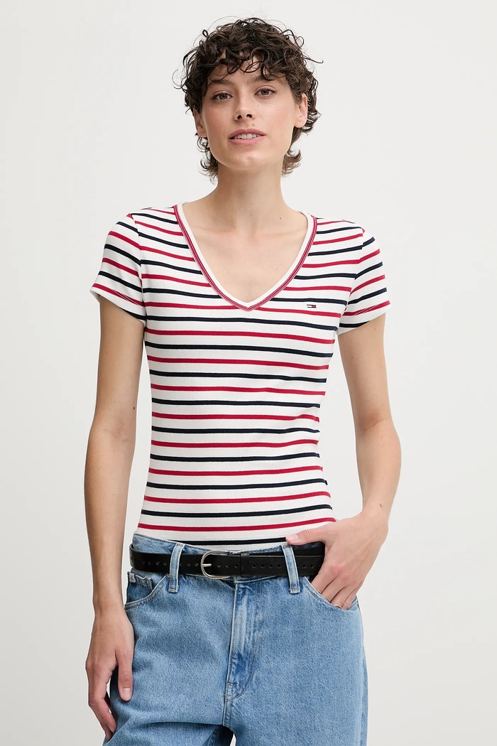 Tommy Jeans tricou de femei din bumbac cu elastan alb DW0DW17385