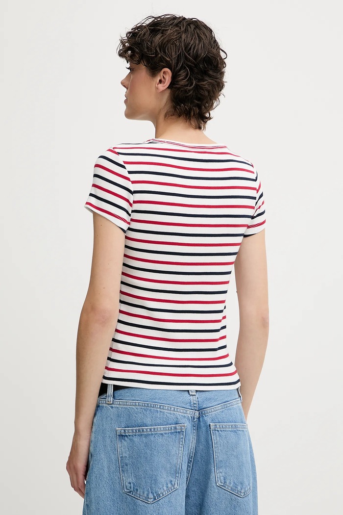 Tommy Jeans tricou de femei din bumbac cu elastan DW0DW17385 alb AA00