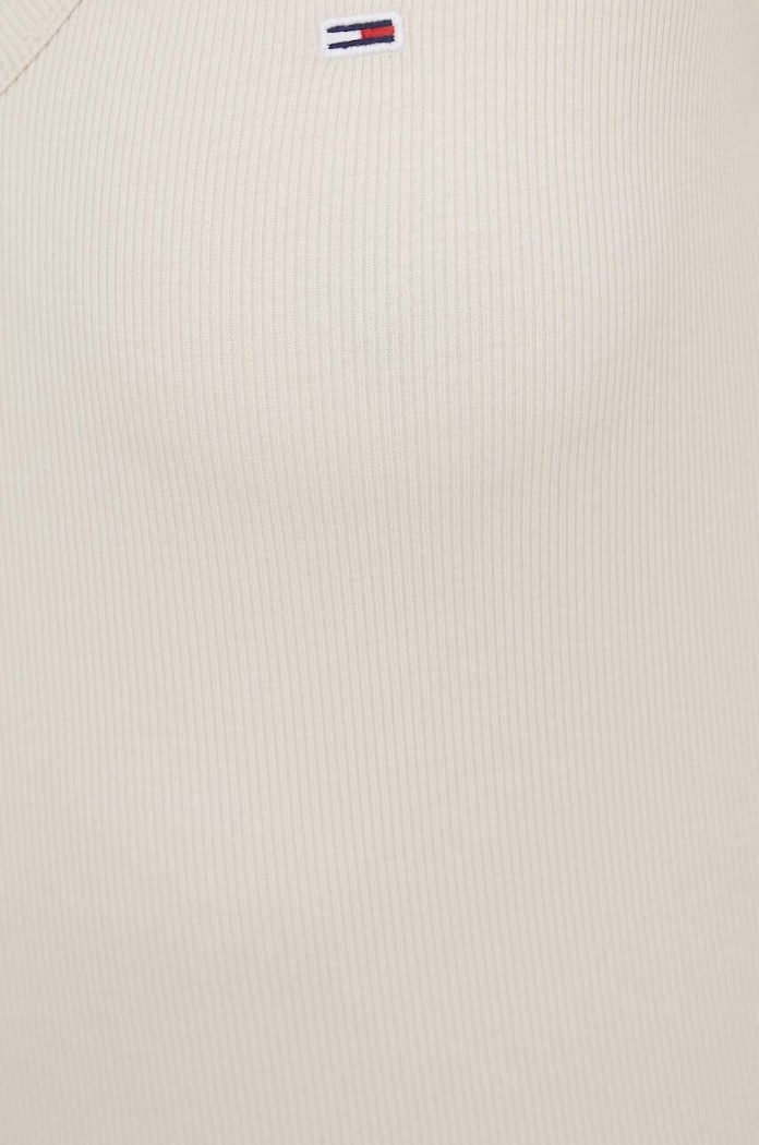 Tommy Jeans kratka majica ženska bombažna z elastanom bež DW0DW17385