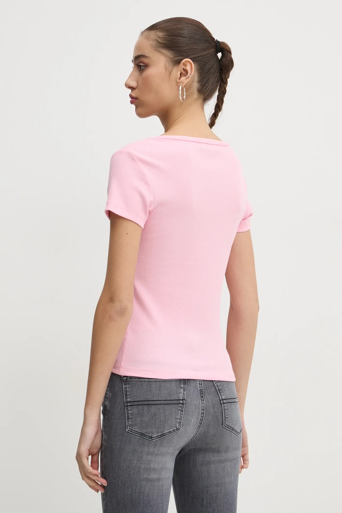 Ruházat Tommy Jeans t-shirt női pamut elasztánnal DW0DW17385 rózsaszín
