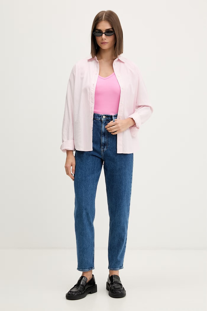 Tommy Jeans tričko dámske bavlnené s elastanom DW0DW17385 ružová AA00