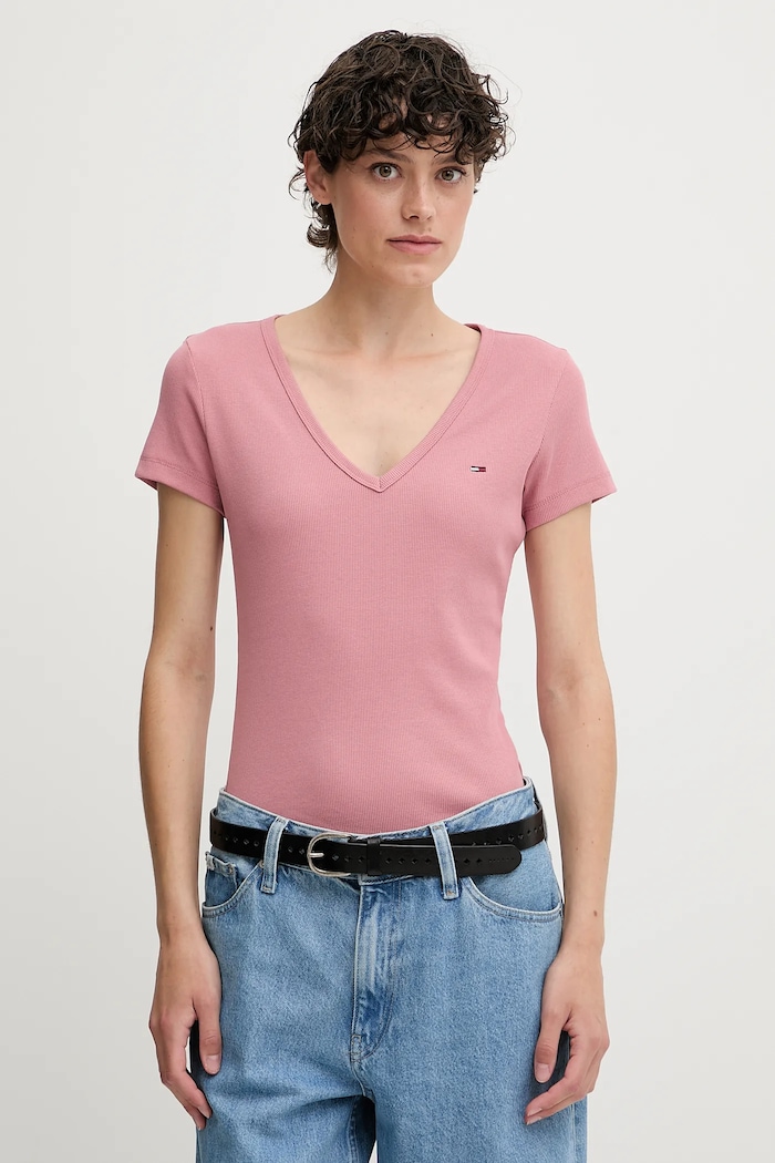 Tommy Jeans tričko dámske bavlnené s elastanom oranžová DW0DW17385
