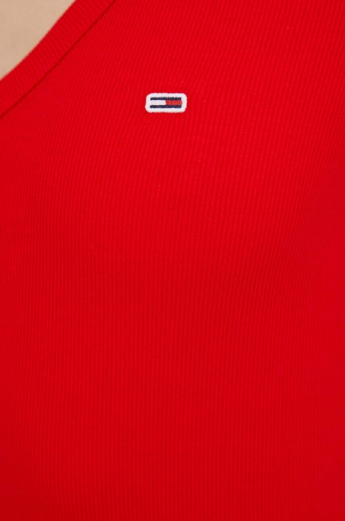 Tommy Jeans T-shirt damski bawełniany z elastanem czerwony DW0DW17385