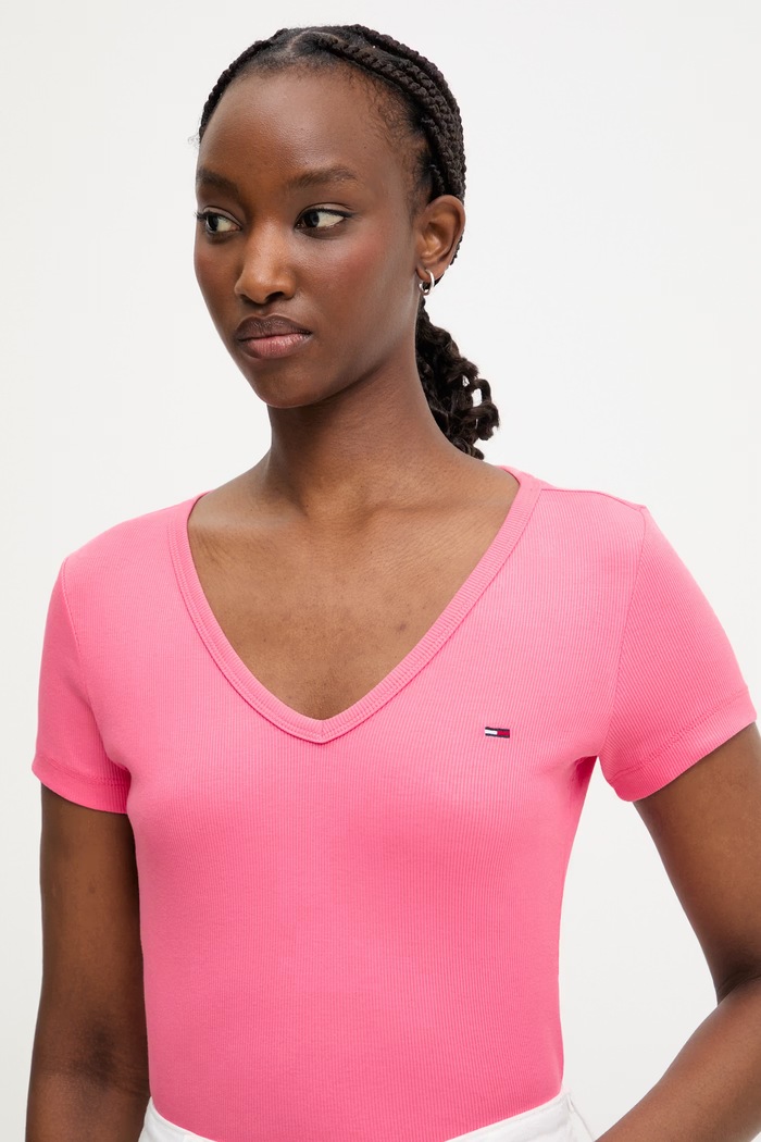 Tommy Jeans tričko dámské bavlněné s elastanem růžová DW0DW17385