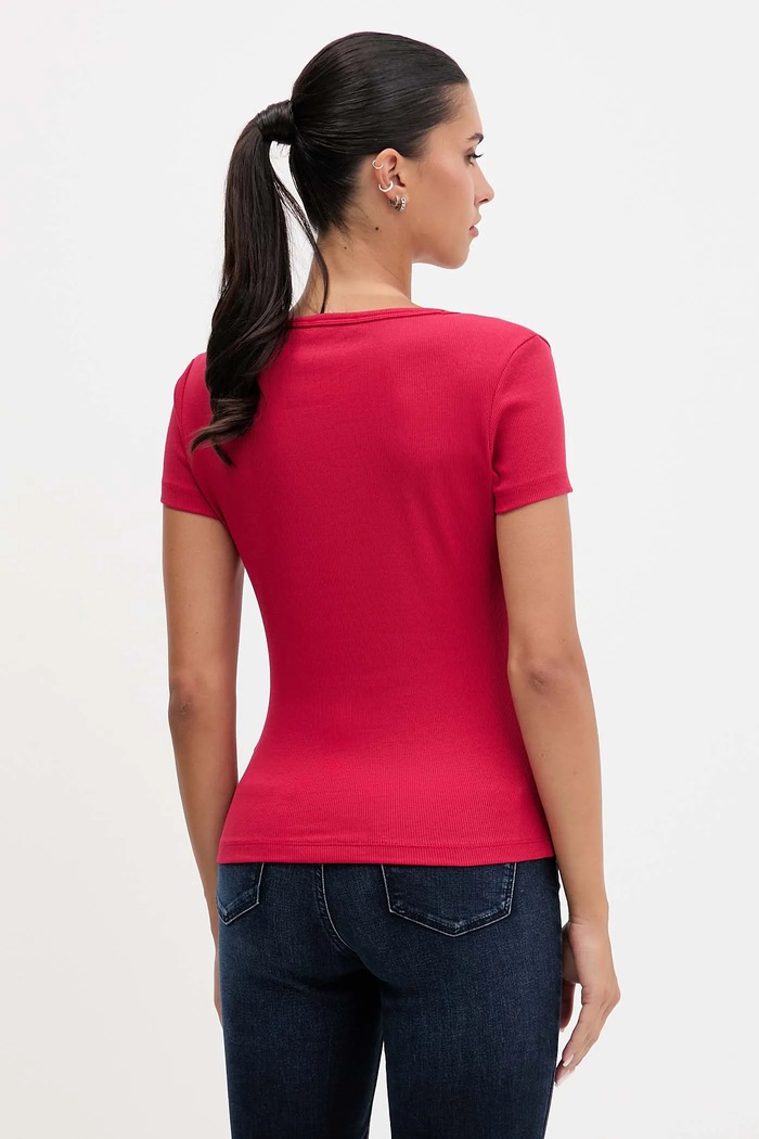 Îmbrăcăminte Tommy Jeans tricou femeiesc din bumbac cu elastan DW0DW17385 roz