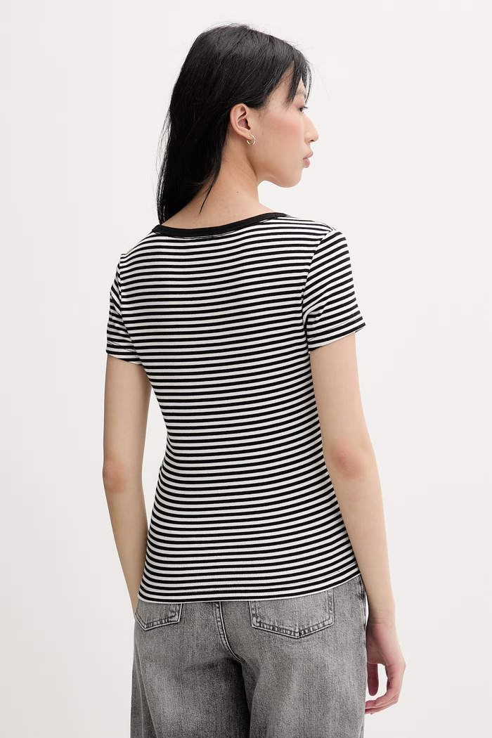 Ρούχα Tommy Jeans T-shirt γυναικείο βαμβακερό με ελαστάν DW0DW17385 μαύρο