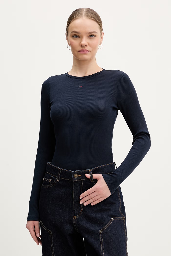 Tričko s dlhým rukávom Tommy Jeans 2-pak slim tmavomodrá DW0DW17716