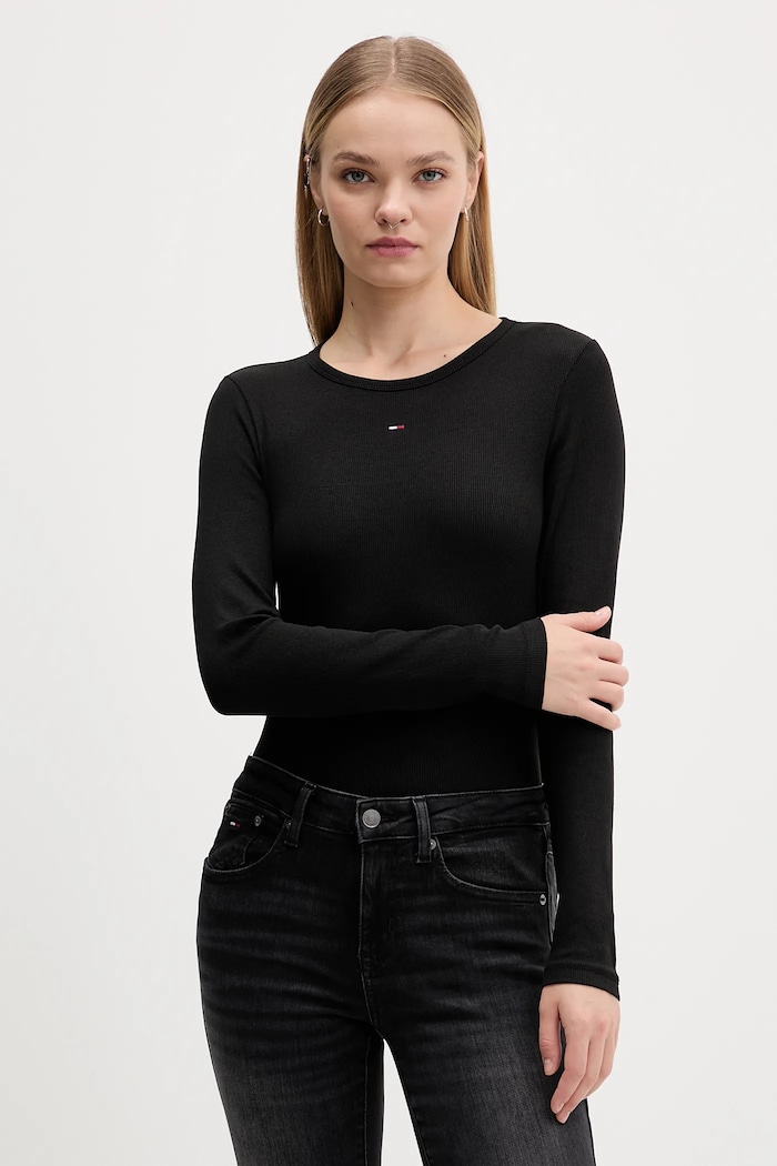 Tričko s dlhým rukávom Tommy Jeans 2-pak slim čierna DW0DW17716