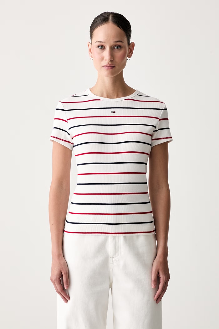 Tommy Jeans T-shirt basic damski bawełniany z elastanem biały DW0DW17383