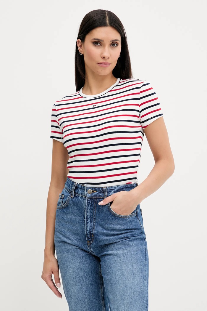 Tommy Jeans tricou basic pentru femei, din bumbac cu elastan uni alb DW0DW17383