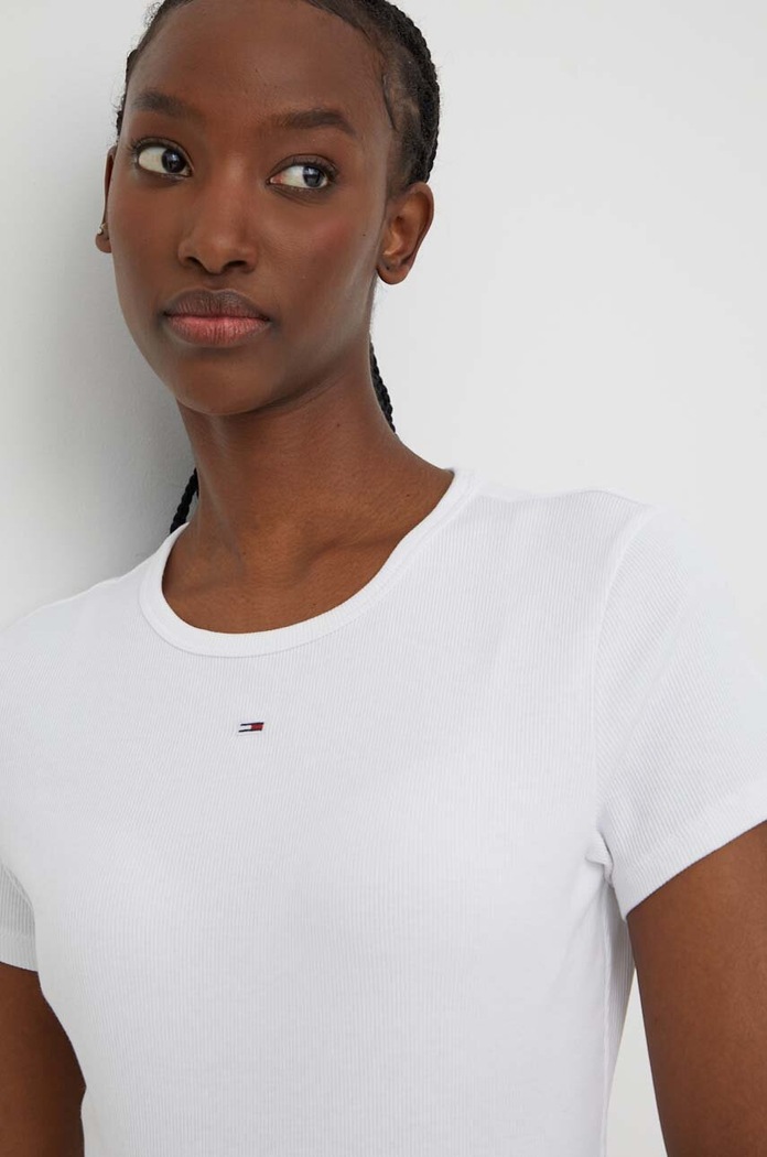 Tommy Jeans t-shirt basic damski bawełniany z elastanem z elastanem biały DW0DW17383
