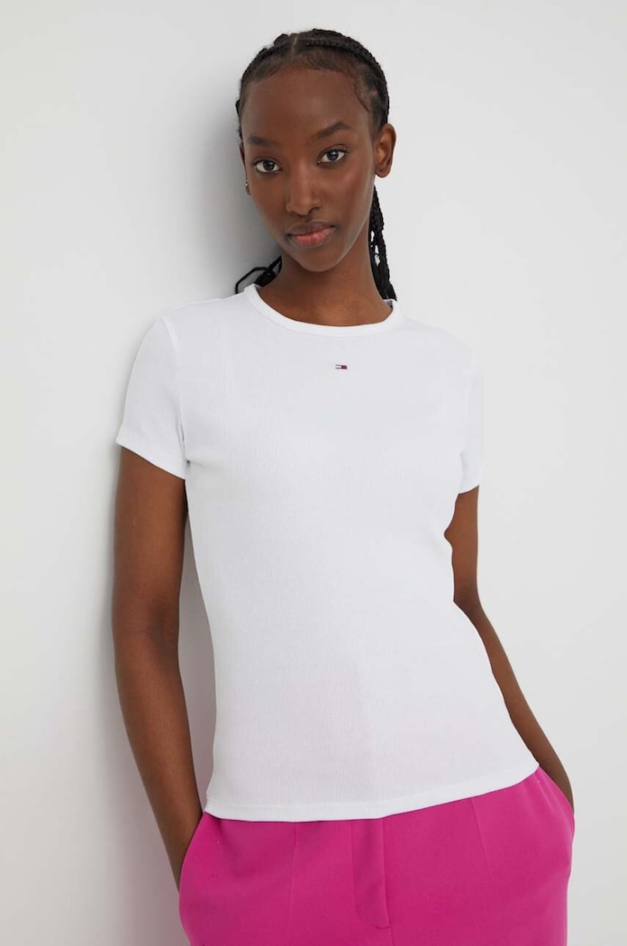 Tommy Jeans t-shirt basic damski bawełniany z elastanem DW0DW17383 biały AA00