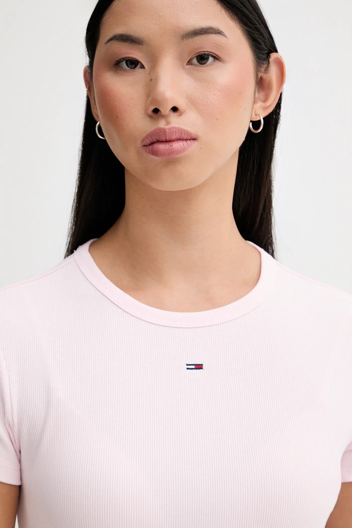 Tommy Jeans basic tričko dámske bavlnené s elastanom ružová DW0DW17383