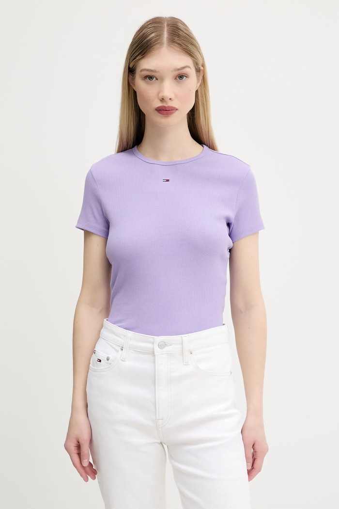 Tommy Jeans basic tričko dámske bavlnené s elastanom fialová DW0DW17383