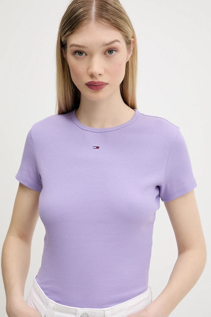 Tommy Jeans basic tričko dámske bavlnené s elastanom fialová DW0DW17383