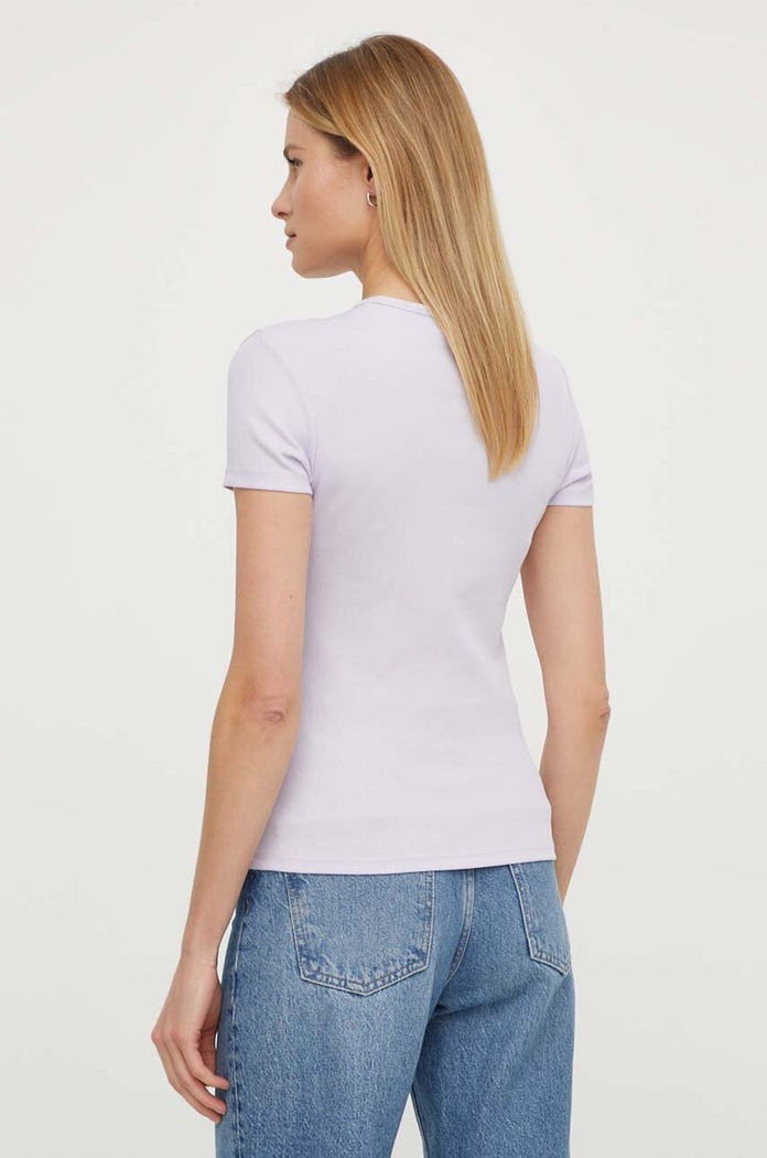 Odzież Tommy Jeans t-shirt basic damski bawełniany z elastanem DW0DW17383 fioletowy
